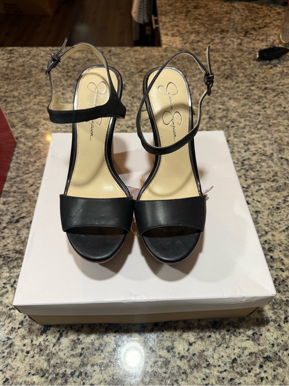 Jessica Simpson Black Open-Toe Ankle Strap Block Heels